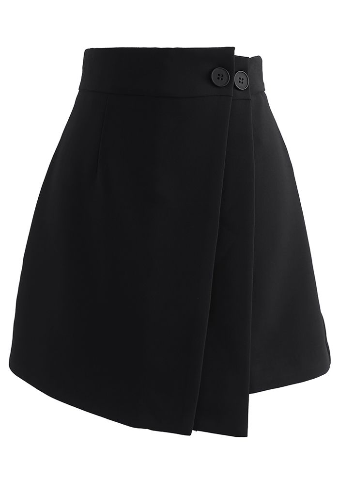 Mini-jupe boutonnée à double rabat en noir