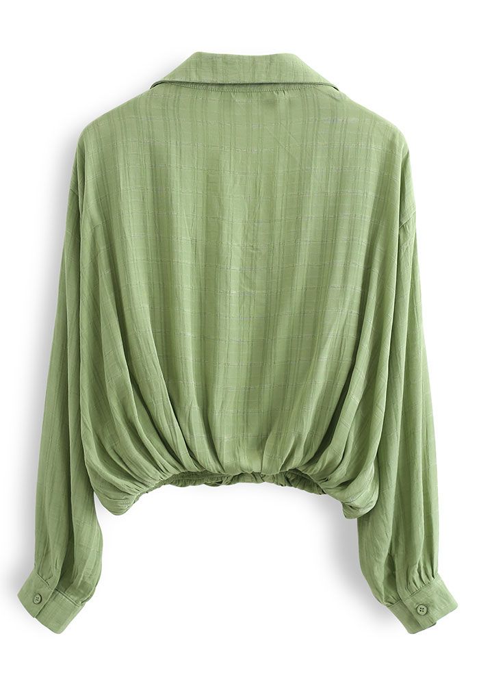 Chemise courte texturée à carreaux faux deux pièces en vert