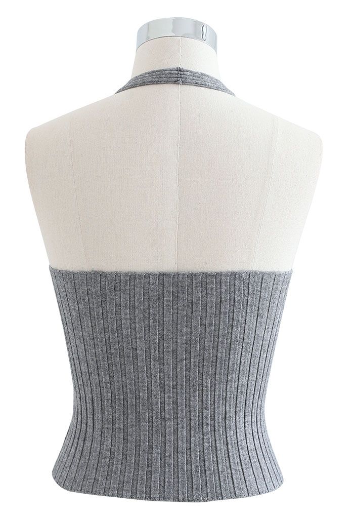 Haut court en tricot à col licou en gris