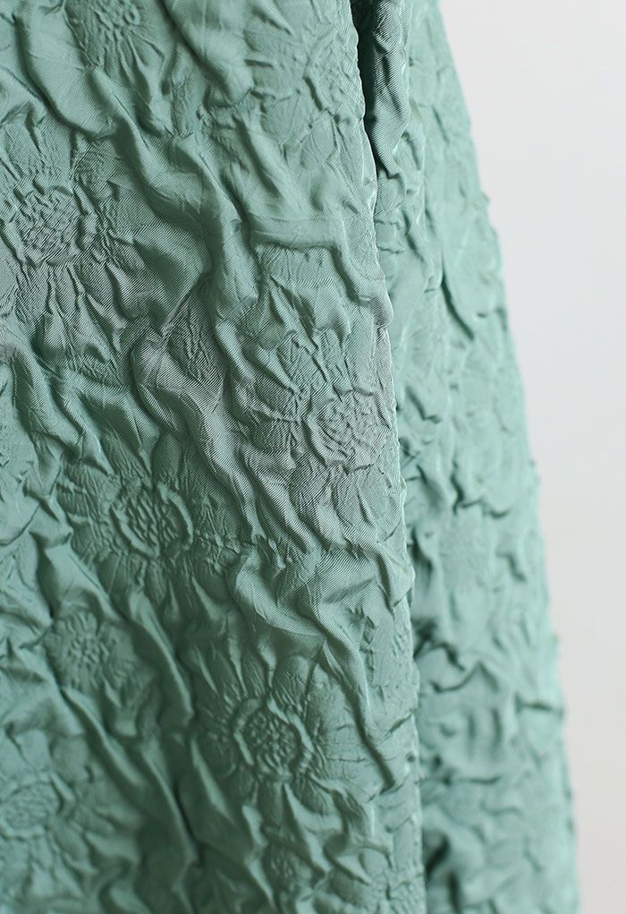 Jupe mi-longue plissée en relief tournesol en vert