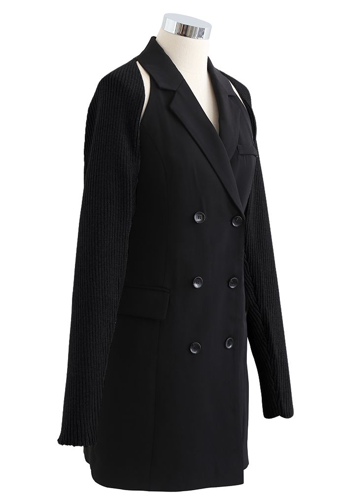 Robe blazer à double boutonnage avec manches pull en noir