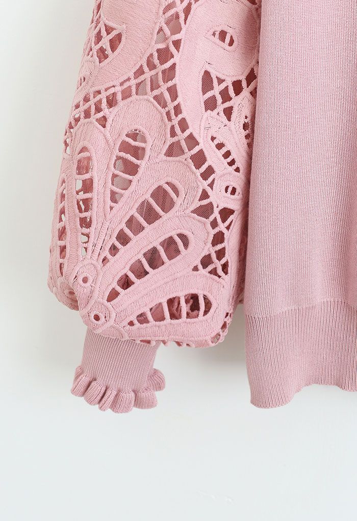 Haut en tricot à manches crochet baroque en rose