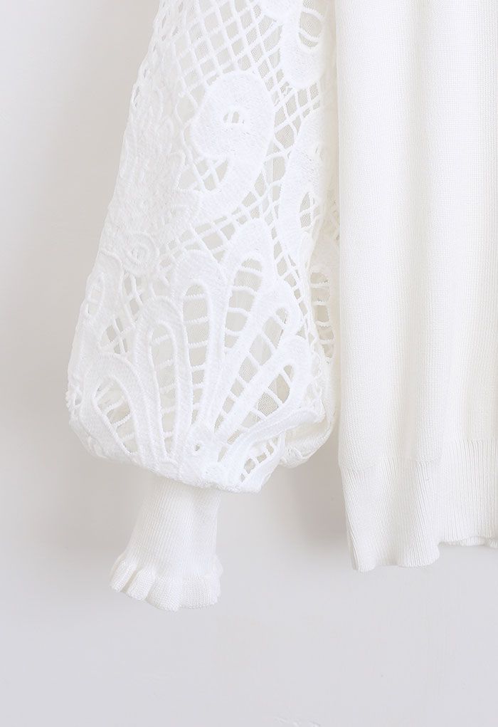 Haut en tricot à manches crochet baroque en blanc
