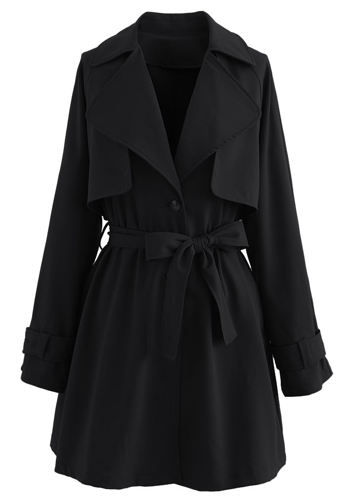 Robe mini-manteau boutonnée à rabat tempête en noir