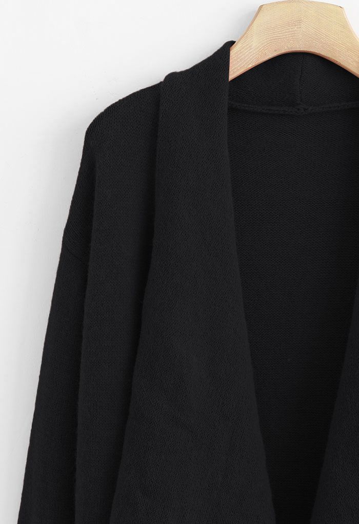 Cardigan long en tricot cascade en noir