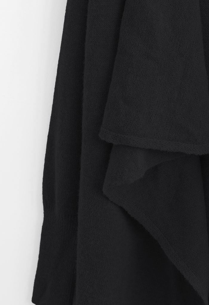 Cardigan long en tricot cascade en noir
