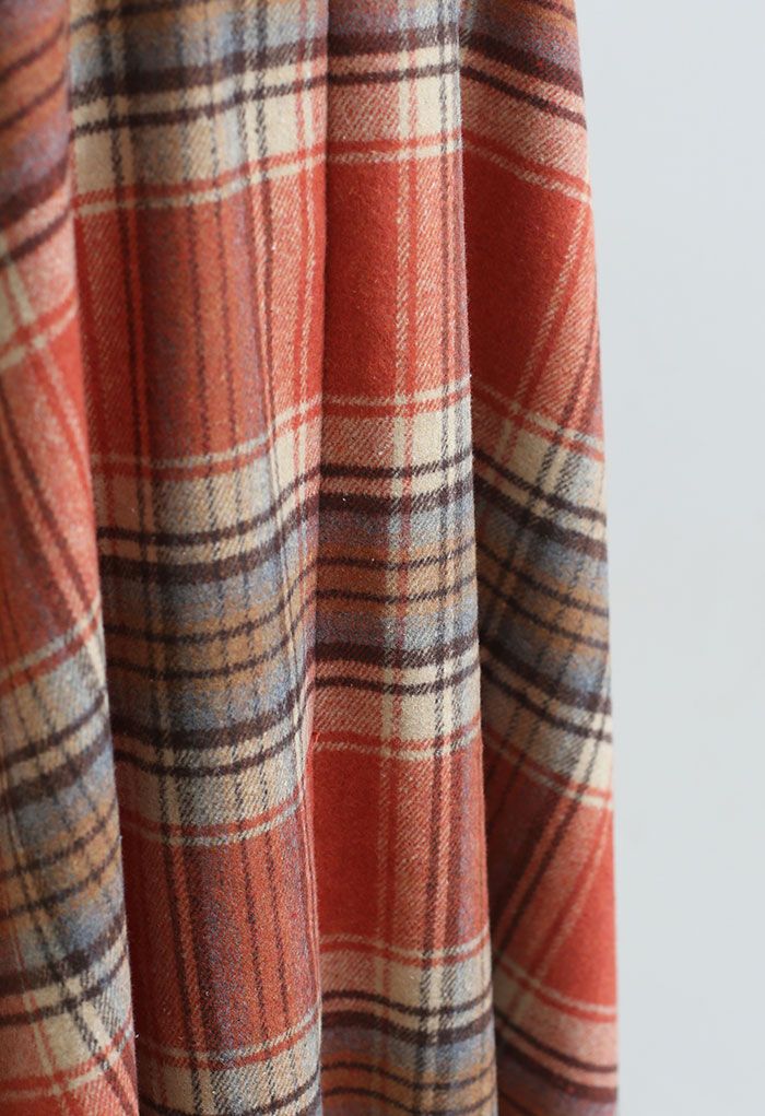 Jupe trapèze en laine mélangée à carreaux multicolores