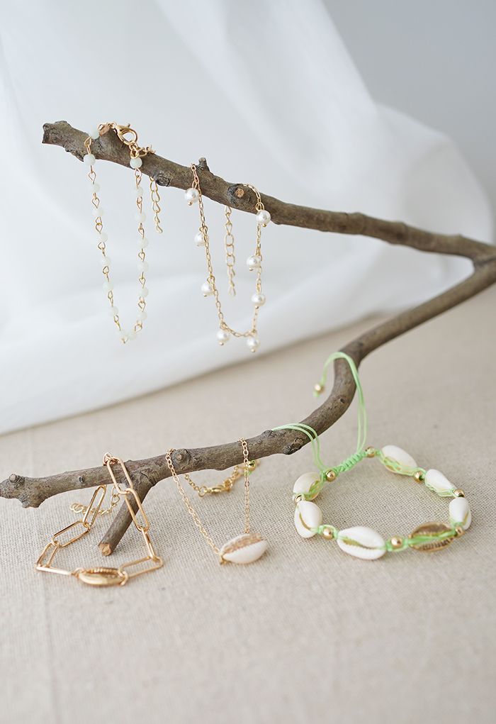 5 paquets de bracelets de chaîne de perles et de perles de coquillage