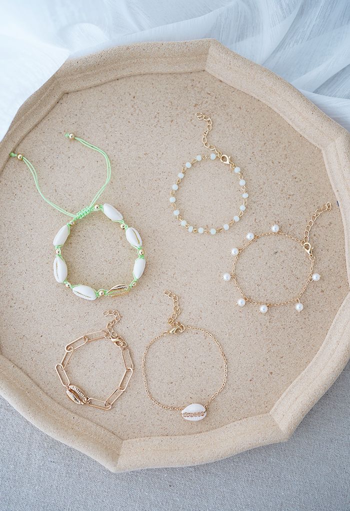 5 paquets de bracelets de chaîne de perles et de perles de coquillage