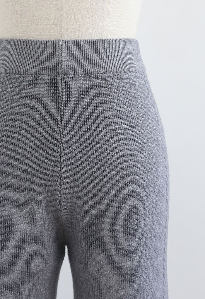 Pantalon à jambe droite en tricot à double tresses en gris
