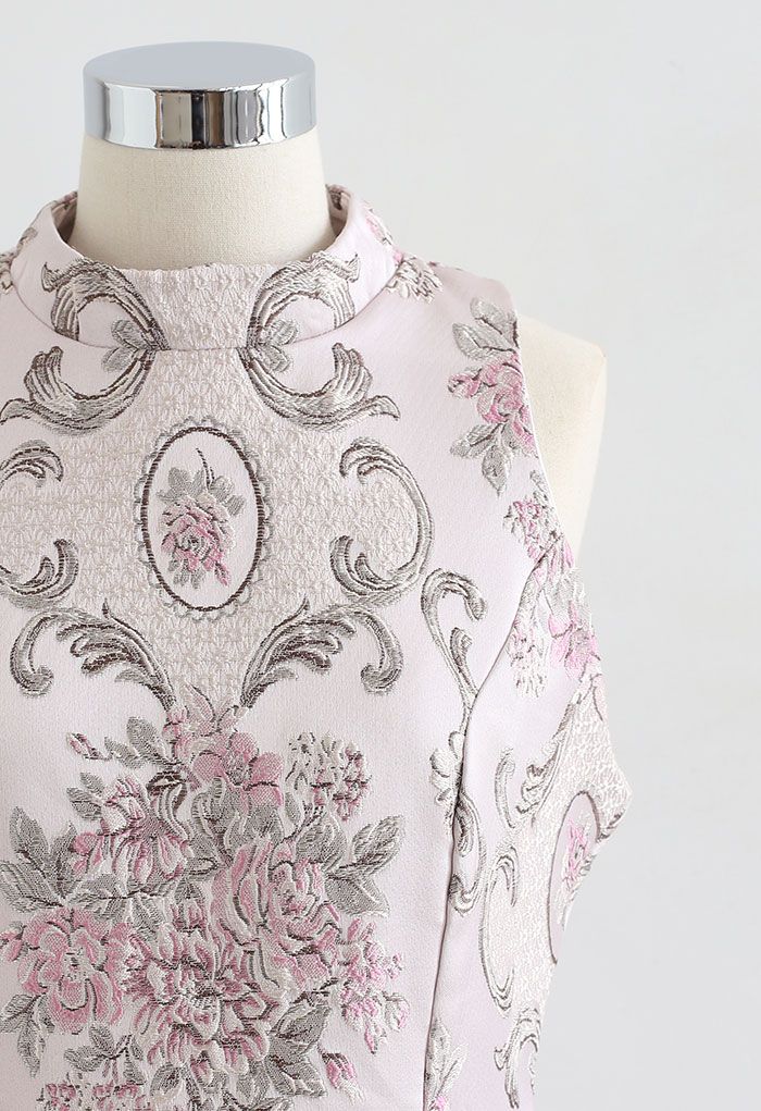 Pivoine splendide Robe sans manches en jacquard baroque rose
