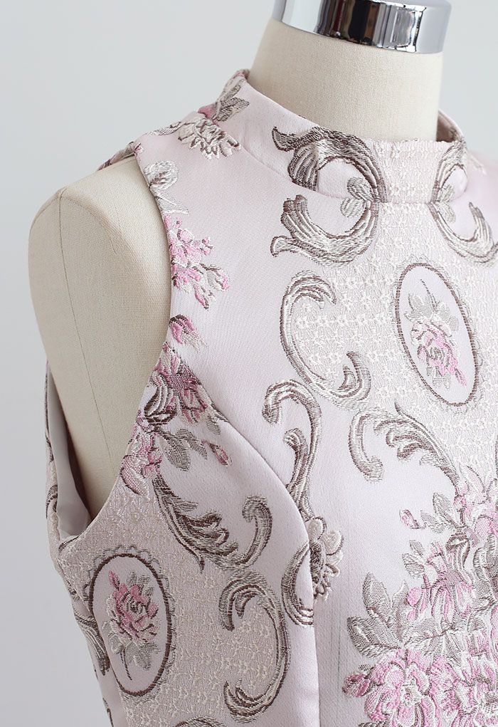 Pivoine splendide Robe sans manches en jacquard baroque rose