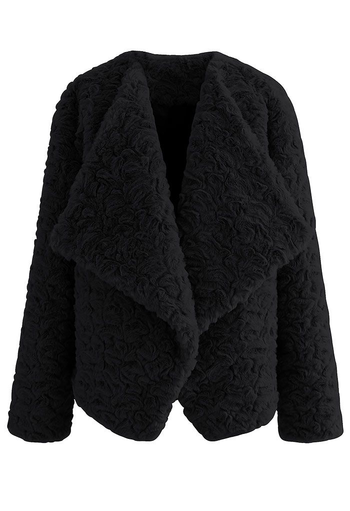 Manteau en fausse fourrure confortable à revers larges en noir