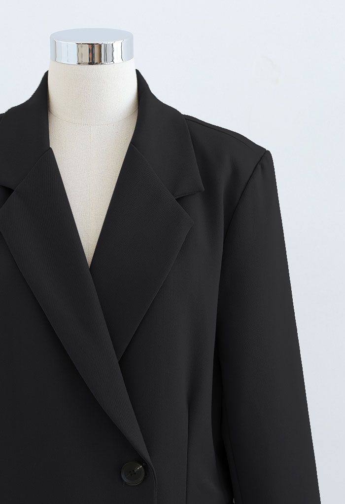 Manteau long à poche à simple boutonnage en noir