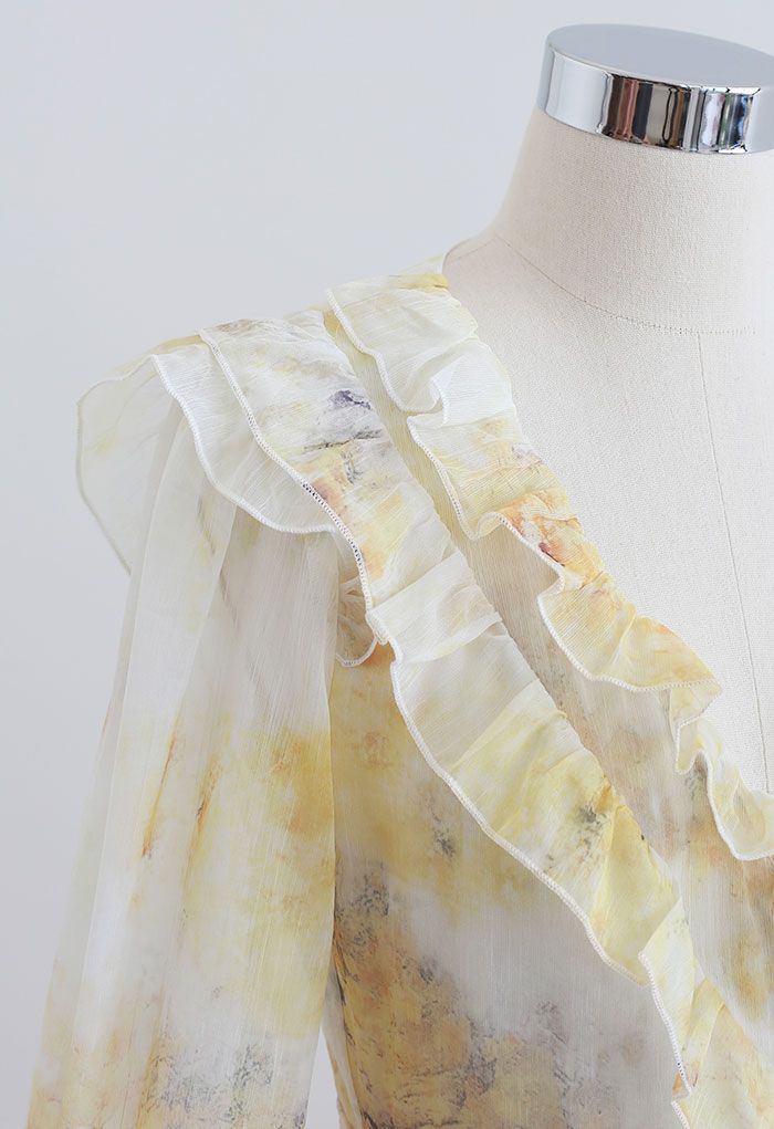 Mini robe drapée à volants imprimé aquarelle