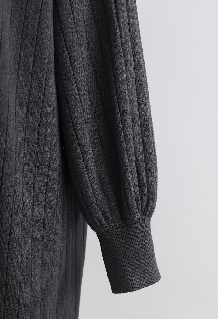 Cardigan long en tricot côtelé ouvert sur le devant en gris