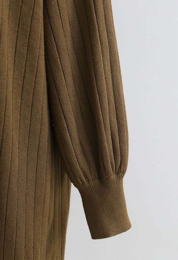 Cardigan long en tricot côtelé ouvert sur le devant en marron