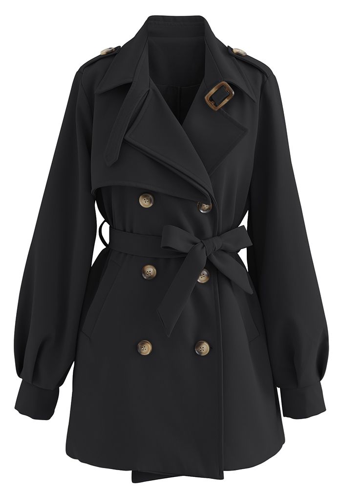 Manteau ceinturé à double boutonnage Original en noir