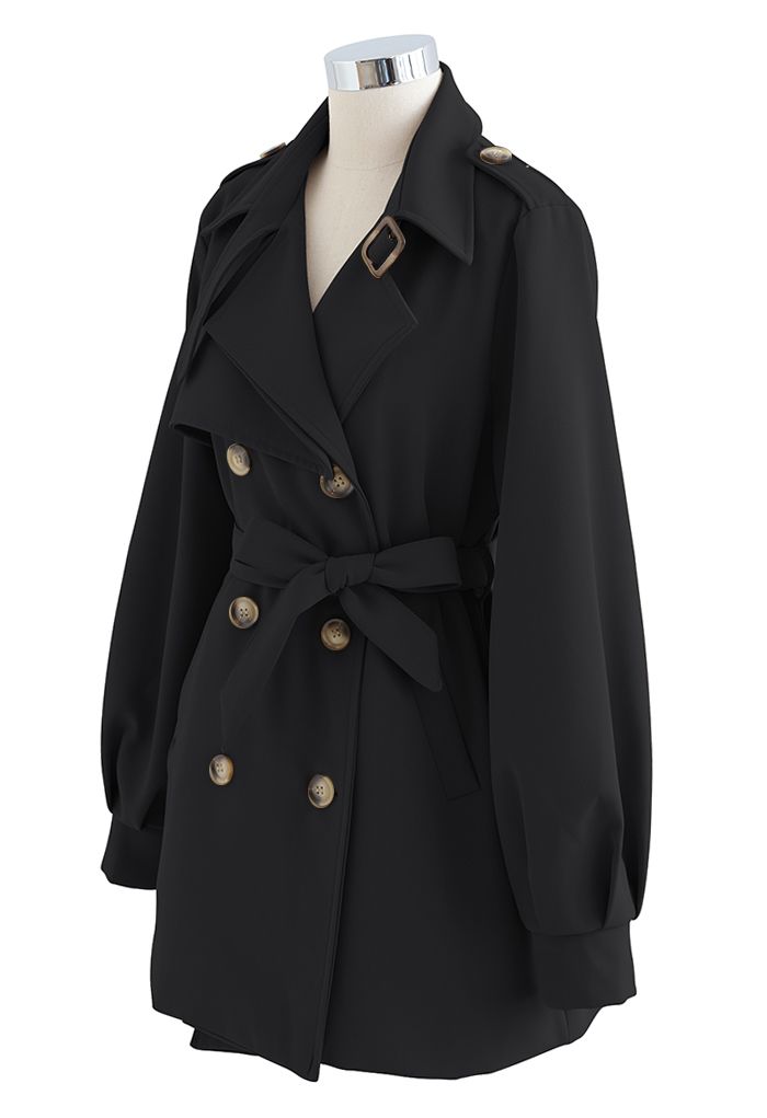 Manteau ceinturé à double boutonnage Original en noir