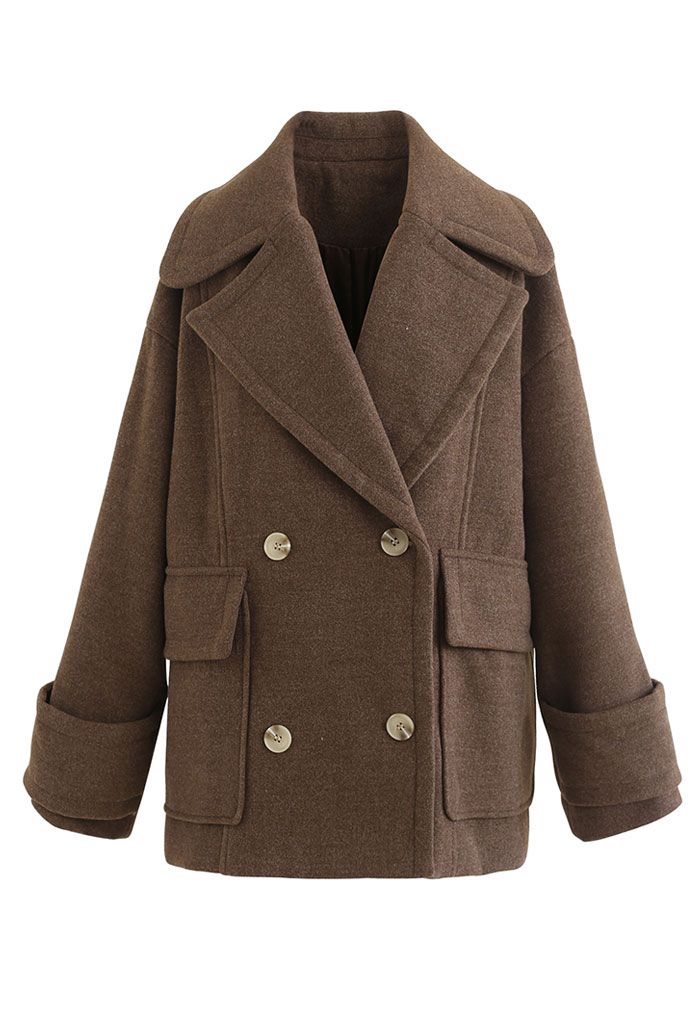 Manteau croisé en laine mélangée douce marron