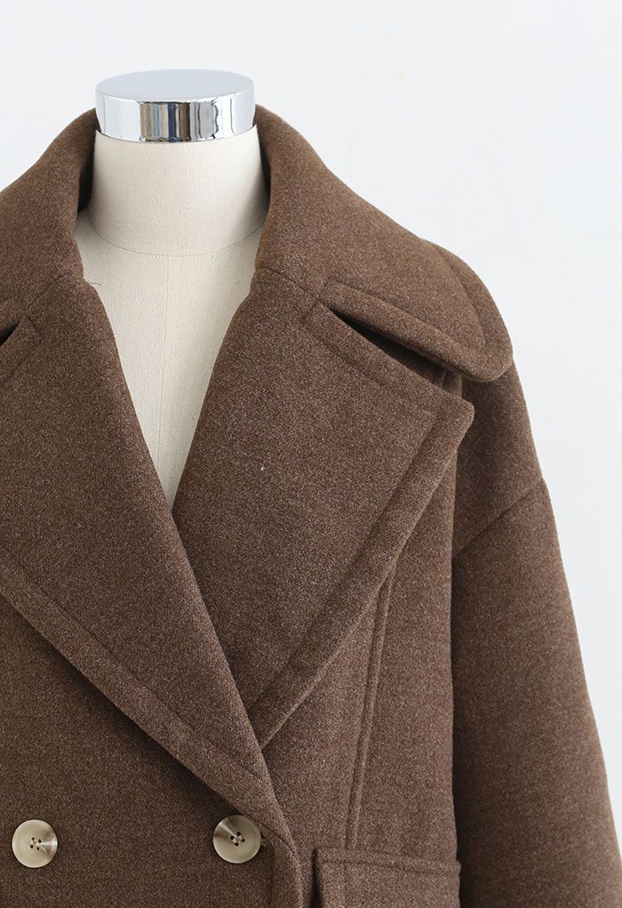 Manteau croisé en laine mélangée douce marron