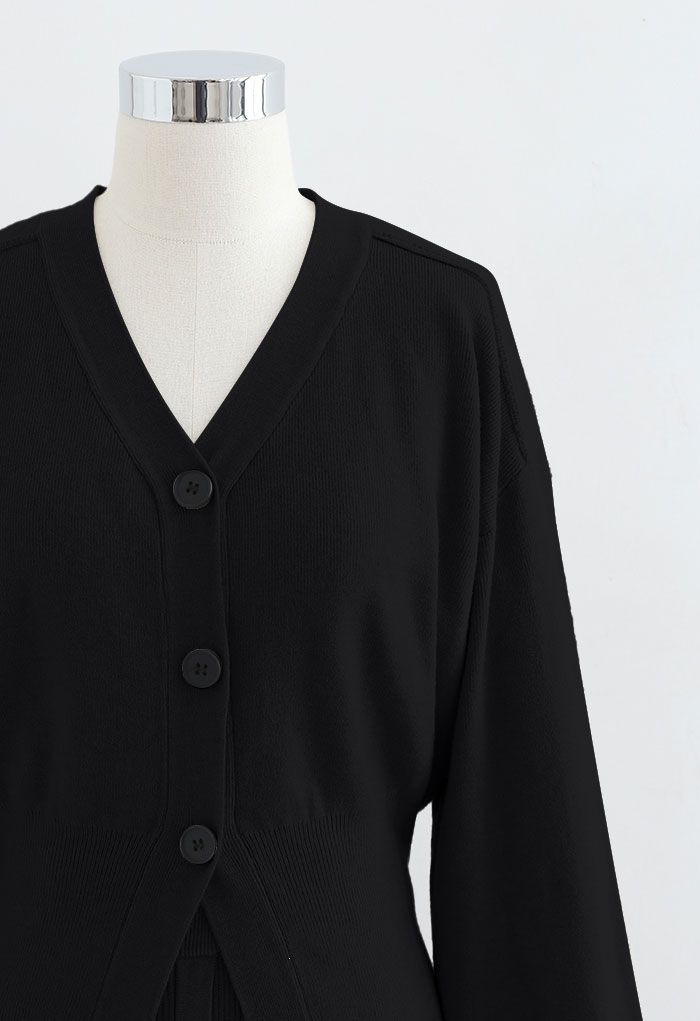 Ensemble cardigan et jupe en tricot confortable et polyvalent en noir