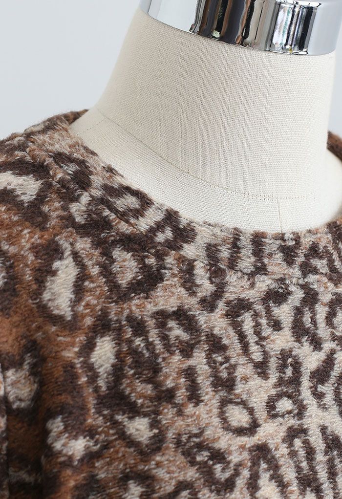 Crop top imprimé léopard floqué à épaules dénudées