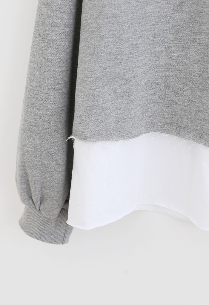 Sweat-shirt Fake Two-Piece Raw Cut Hem en gris