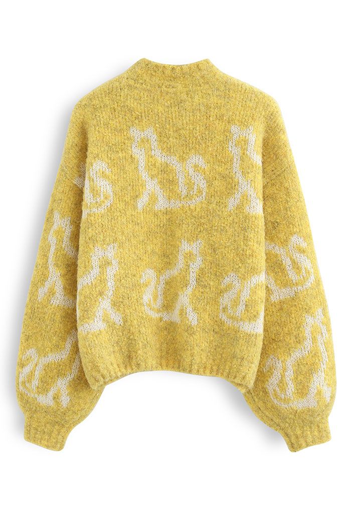 Pull en tricot imprimé Kitty Cat en jaune