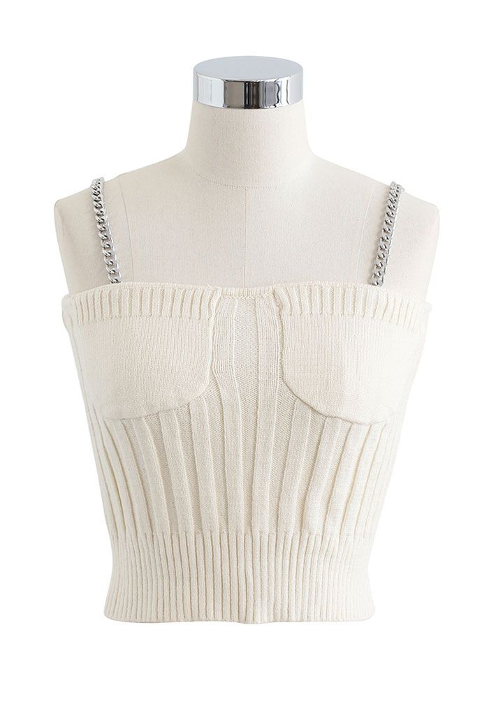 Rib Knit Crop Cami Top and Sweater Sleeve Set in Ivory