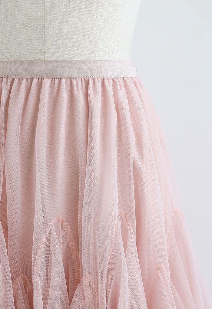 Mini-jupe en tulle à ourlet volanté en rose
