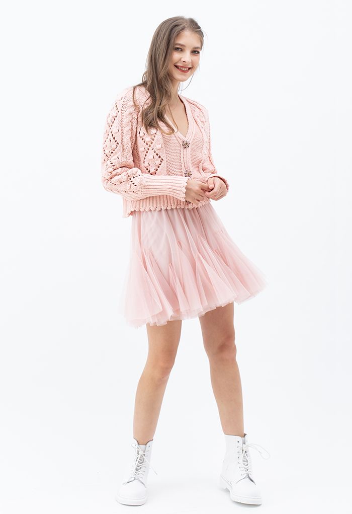 Mini-jupe en tulle à ourlet volanté en rose