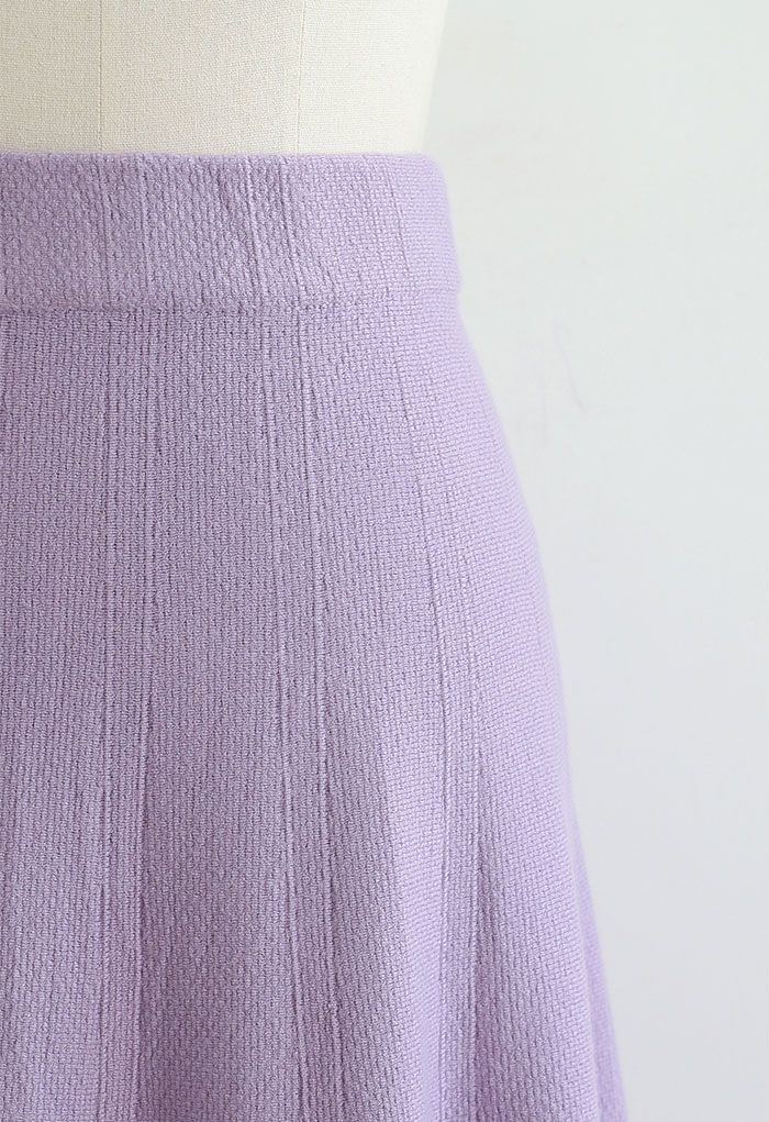 Jupe mi-longue en tricot texturé à ourlet évasé en violet