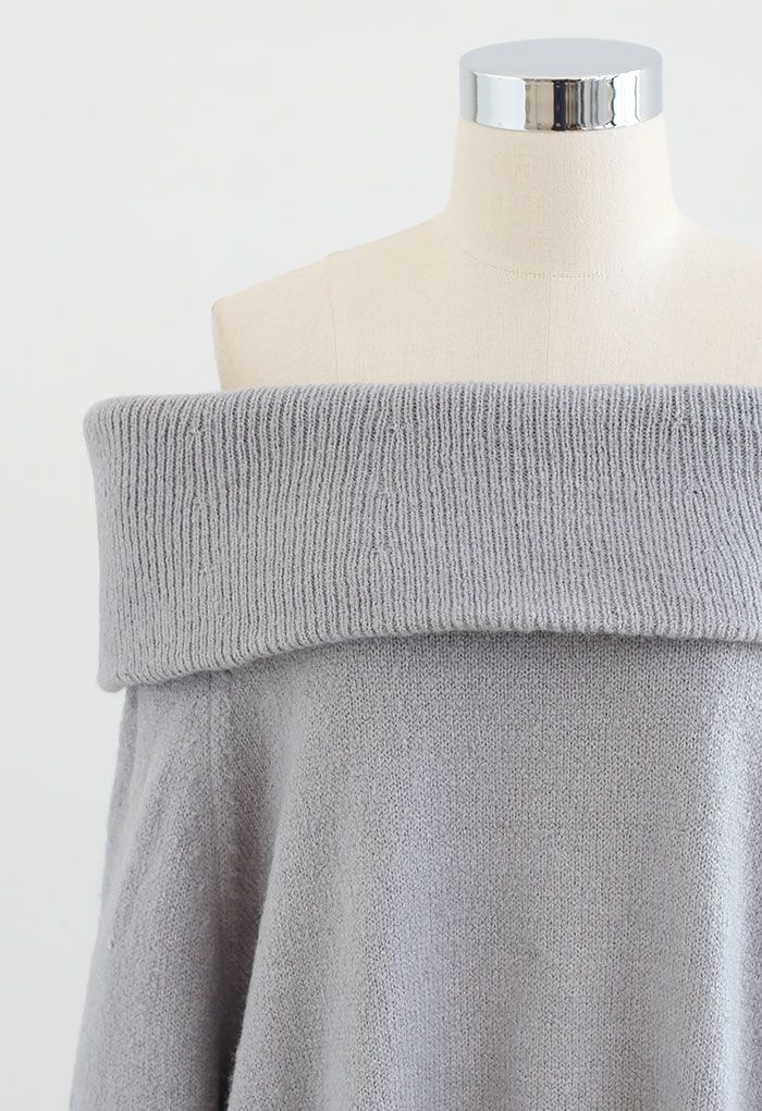 Pull en tricot confortable à épaules dénudées en gris