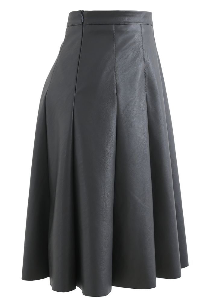 Womens Vintage High Waist Faux Leather A-line Pleated Tutu Skirt S M L Black