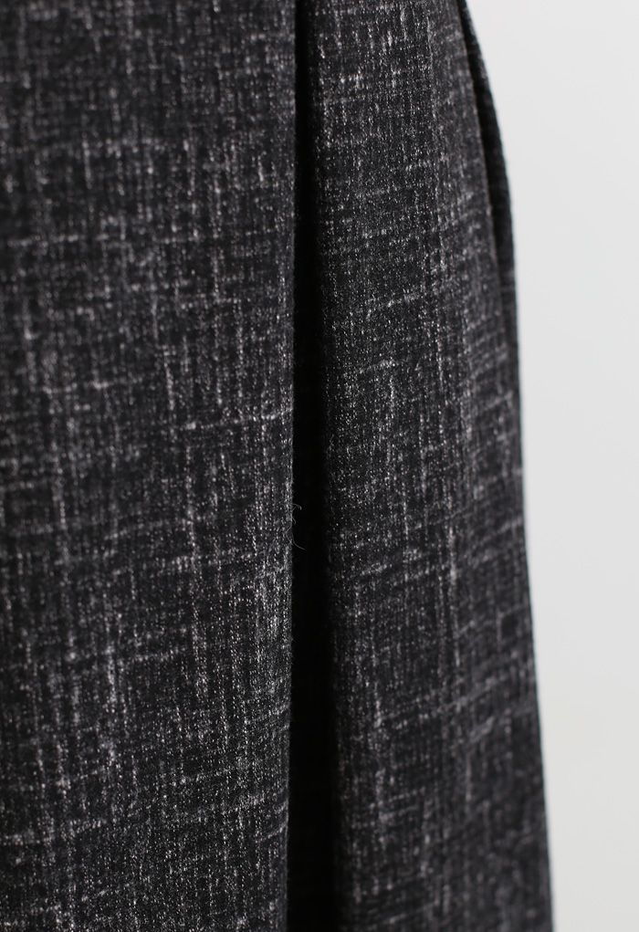 Jupe évasée plissée en laine mélangée en noir