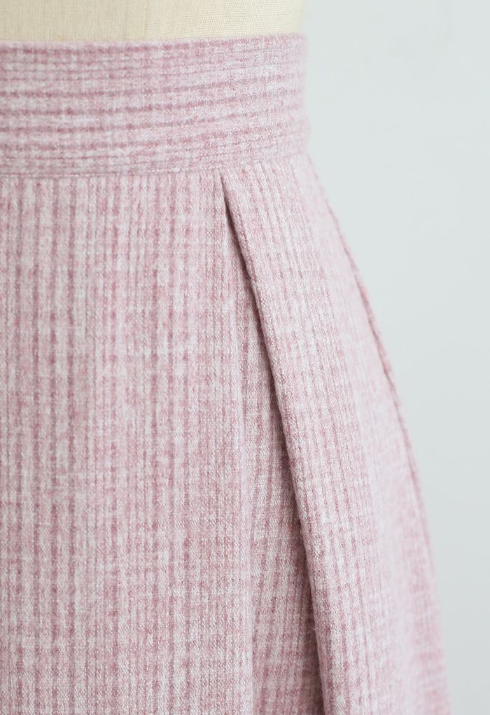 Jupe évasée plissée en laine mélangée rose