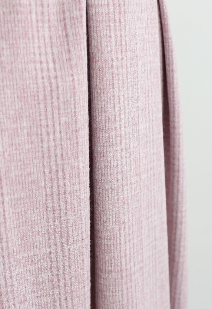 Jupe évasée plissée en laine mélangée rose