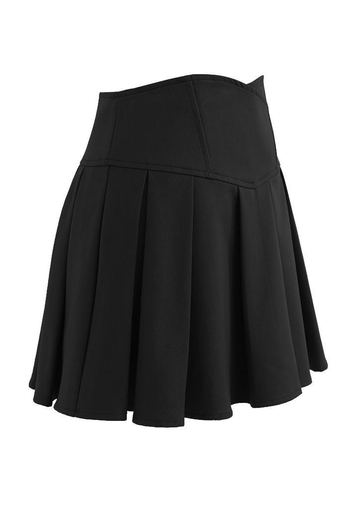 Mini jupe plissée taille corset en noir