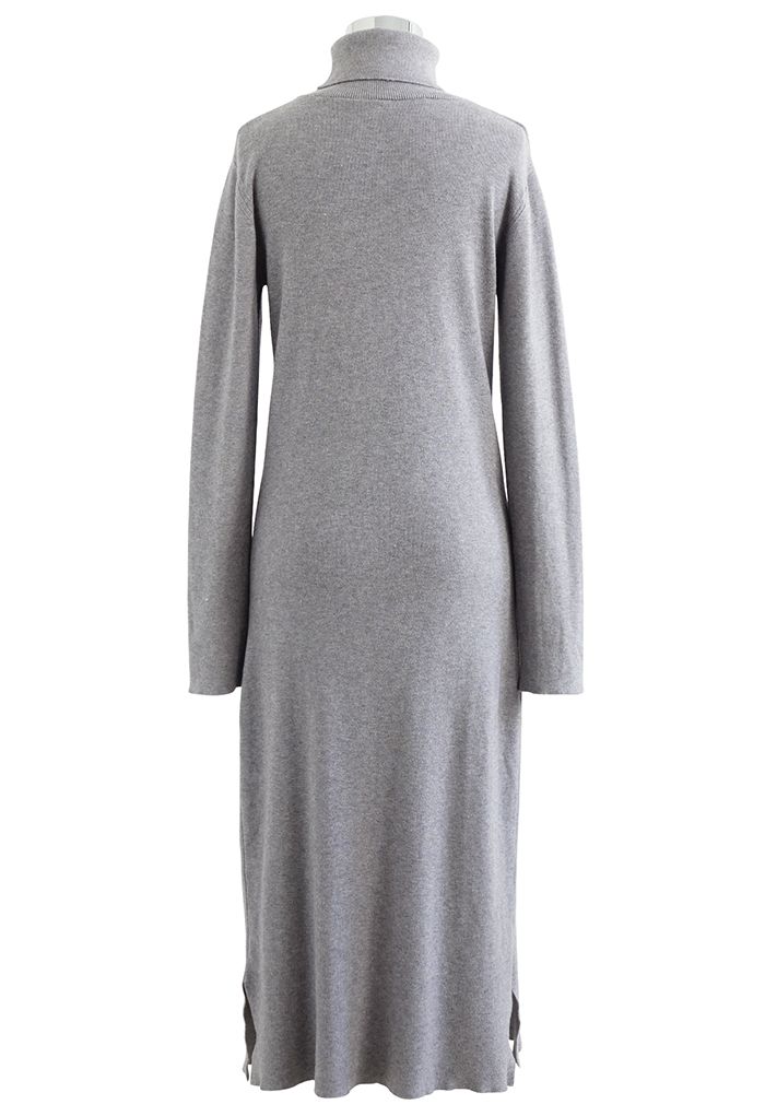 Robe pull en tricot douillet à col roulé et manches longues en gris