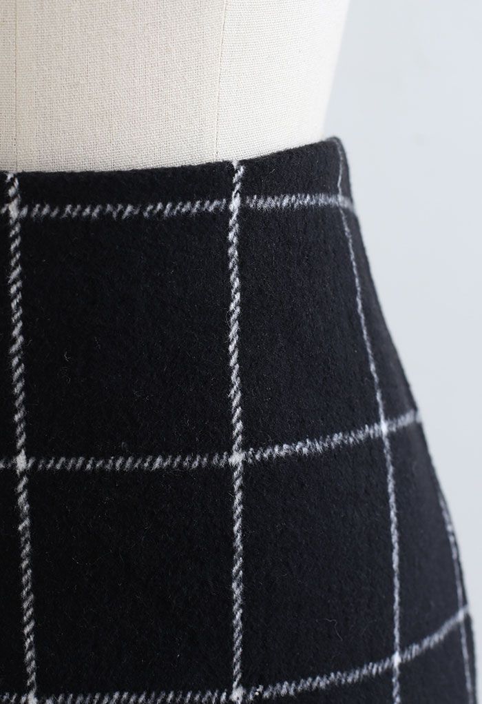 Jupe Mini Bud en laine mélangée noire Grid