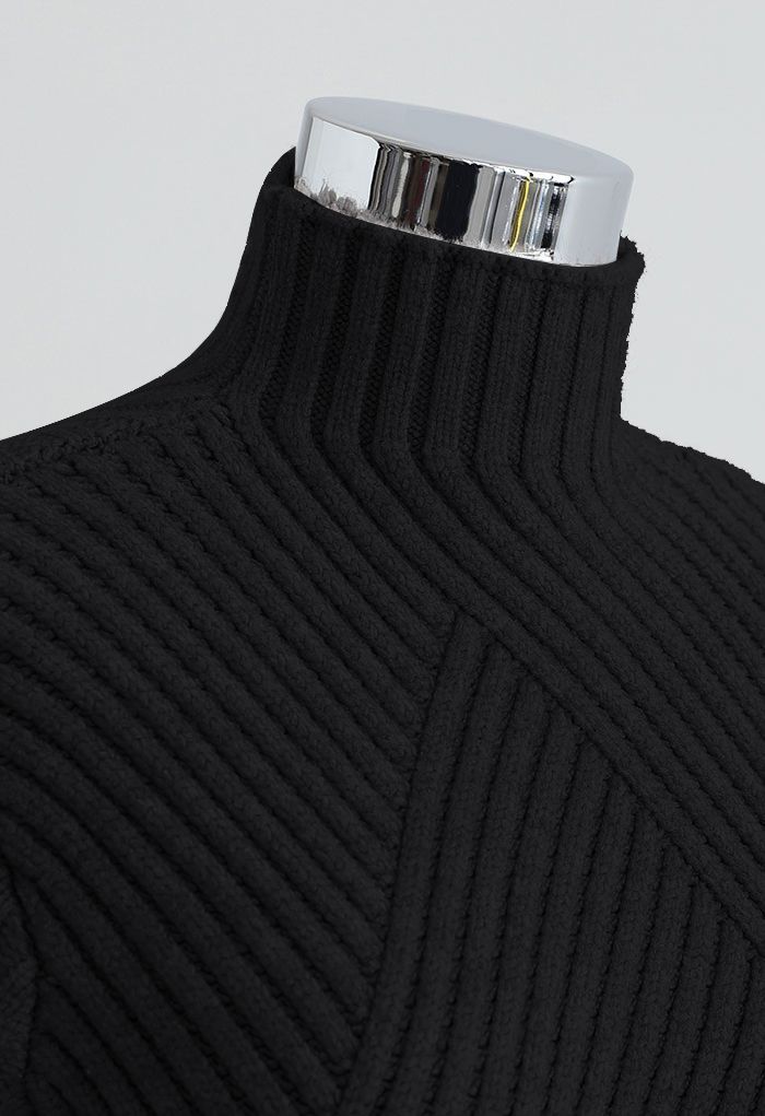 Haut en tricot ajusté à manches longues et col montant en noir