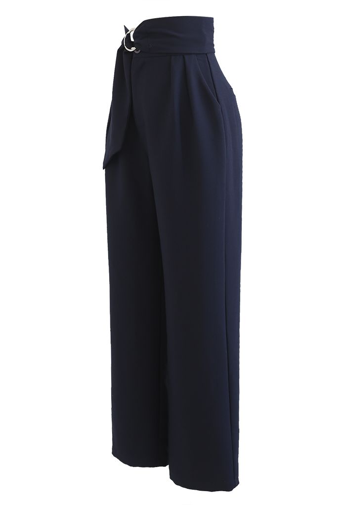 Pantalon large à taille nouée avec joint torique en bleu marine
