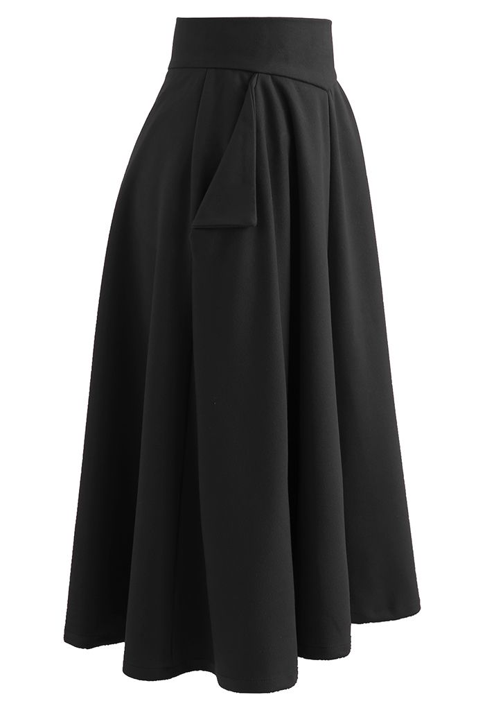 Jupe mi-longue trapèze classique avec poche latérale en noir