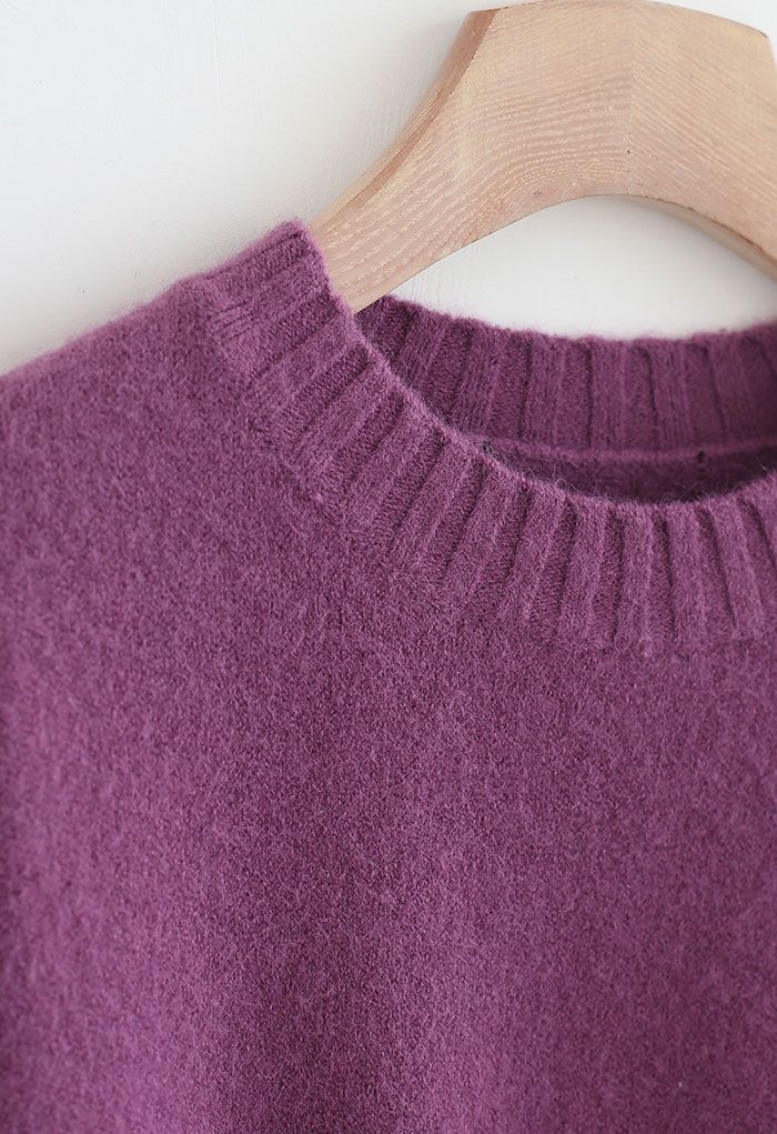 Pull côtelé doux en tricot flou en violet