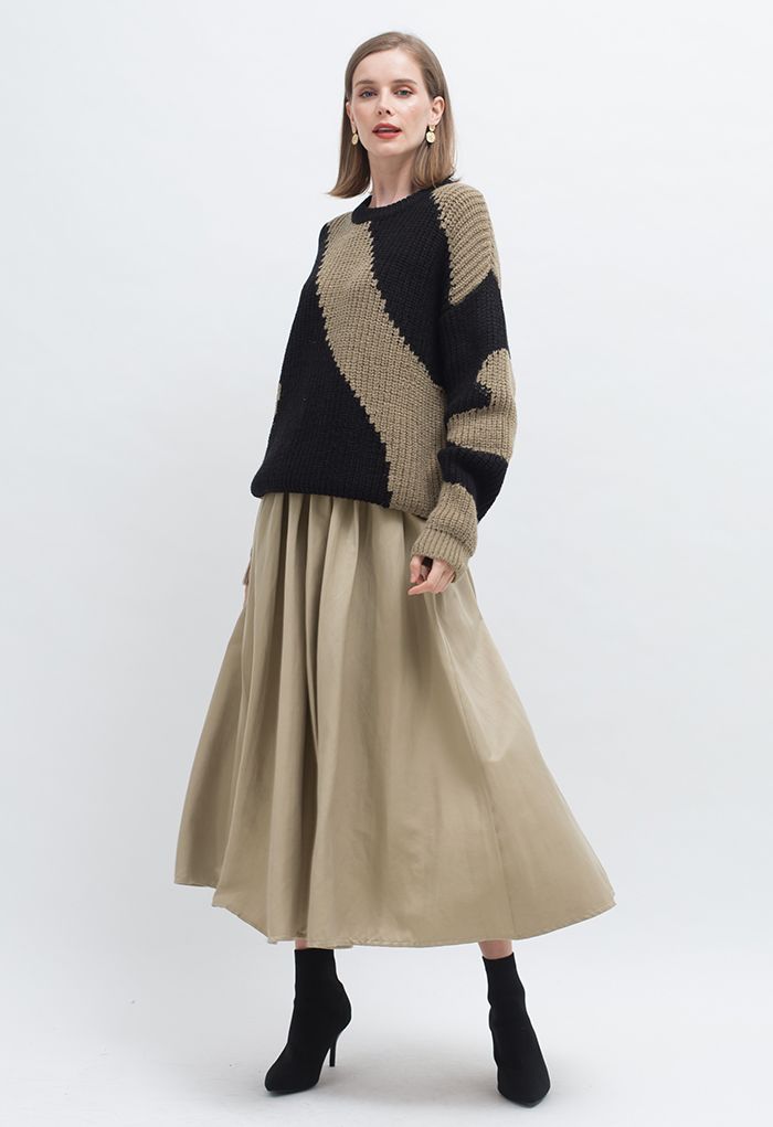 Pull oversize col rond en maille bicolore