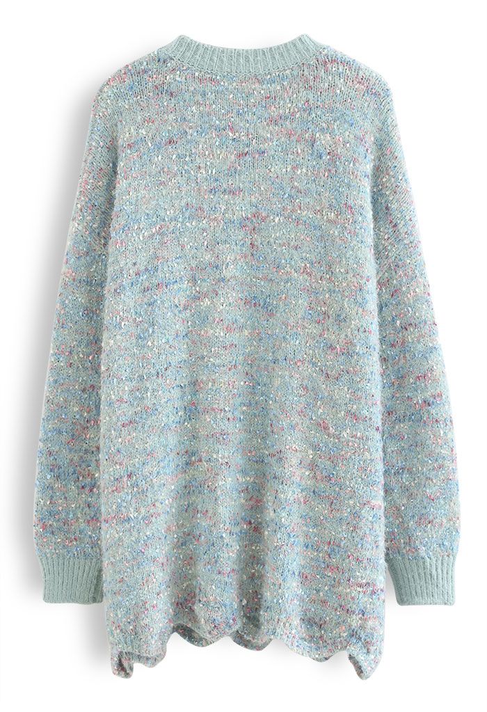Pull long surdimensionné en tricot de couleurs mélangées en turquoise