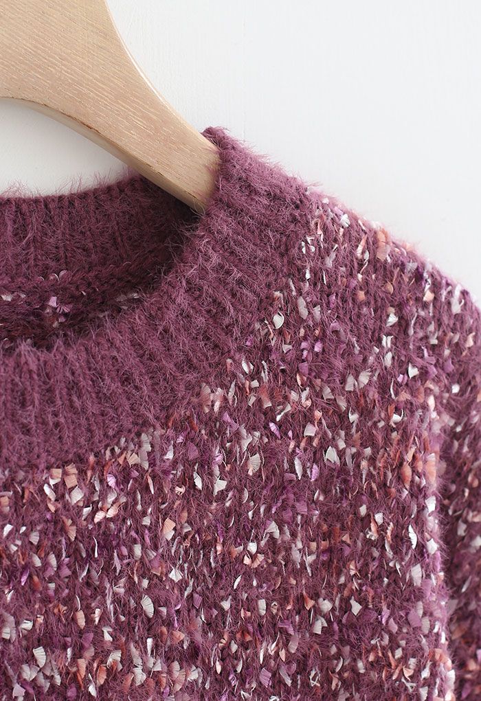 Pull long surdimensionné en tricot de couleurs mélangées en violet