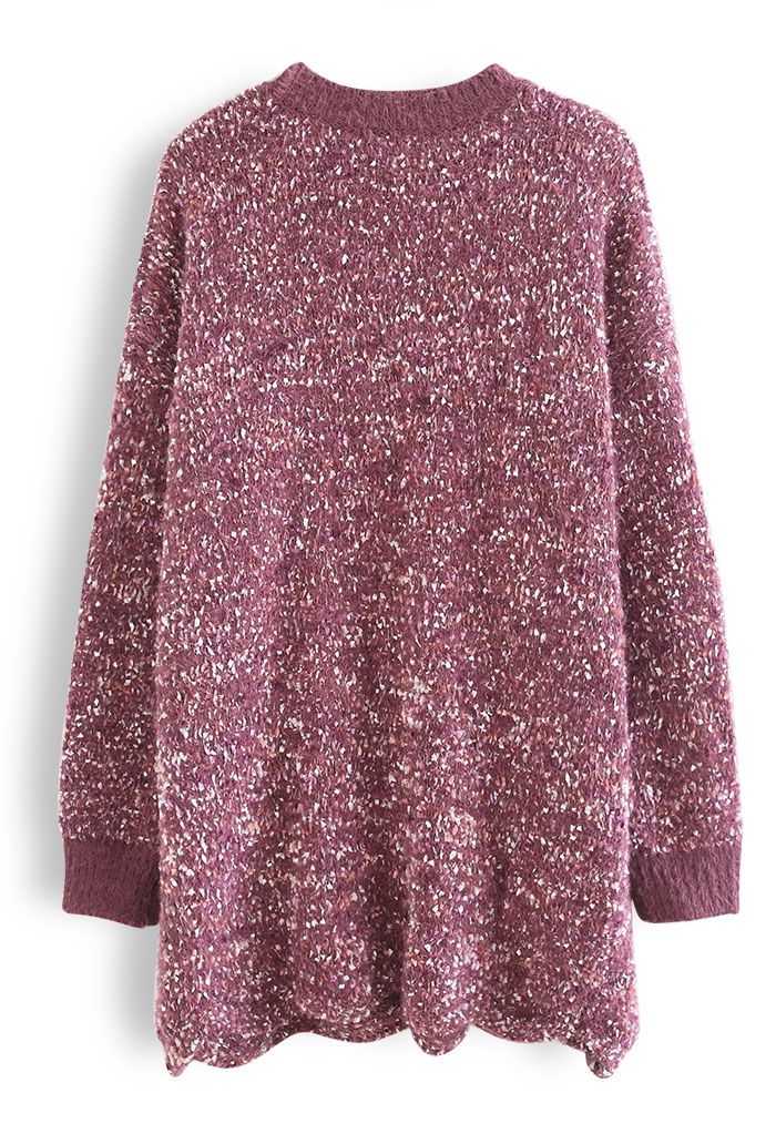 Pull long surdimensionné en tricot de couleurs mélangées en violet