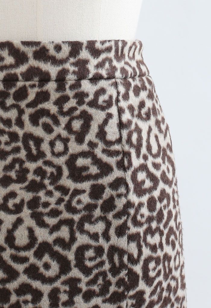 Jupe mi-longue crayon en laine mélangée à imprimé léopard